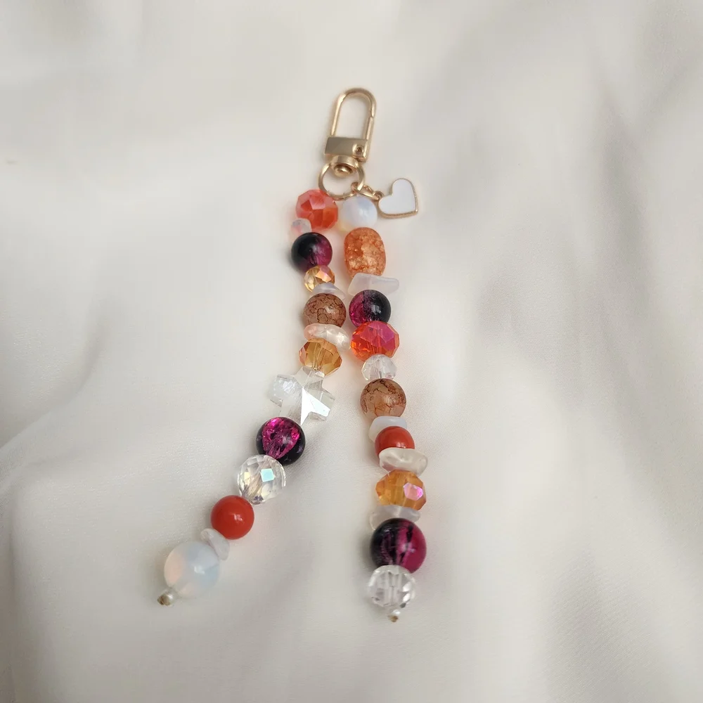 Handmade Glass Beaded Purse Charm Keychain Flair Fall Orange Purple